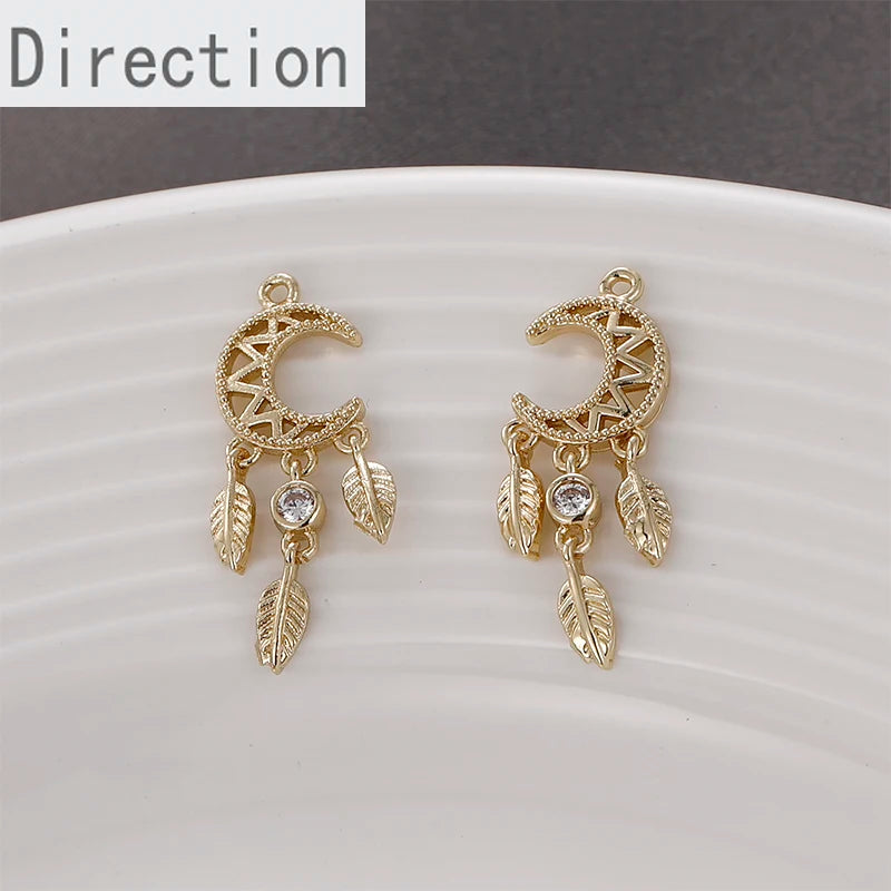 14k Moon Dream Catcher Zircon Pendant Material