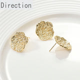 14k Copper Retention Bump Texture Surface Rose Flower Ear Pin Earrings