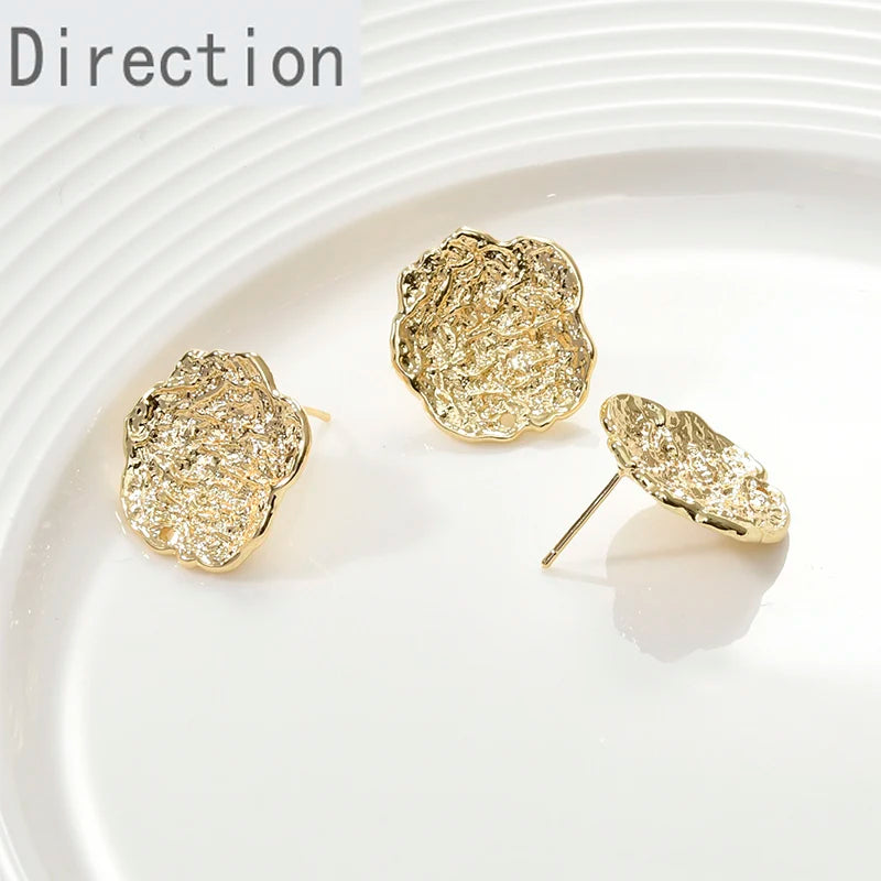 14k Copper Retention Bump Texture Surface Rose Flower Ear Pin Earrings