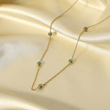 14k Dainty Chain Eye Necklace Turquoise Ball Charm Choker