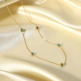 14k Dainty Chain Eye Necklace Turquoise Ball Charm Choker