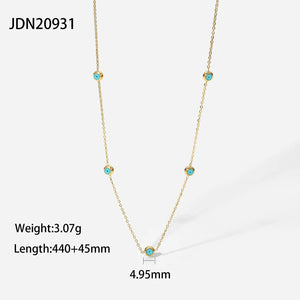 14k Dainty Chain Eye Necklace Turquoise Ball Charm Choker