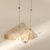 14k Dainty Chain Eye Necklace Turquoise Ball Charm Choker