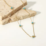 14k Dainty Chain Eye Necklace Turquoise Ball Charm Choker