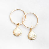 14k Filled Beach Shells Earrings 30MM Hoop Circle Jewelry Boho Brincos