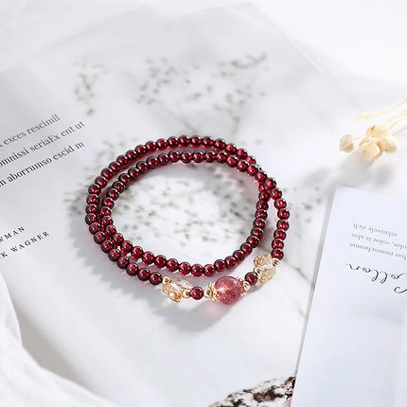 14k Filled Butterfly Bracelet with Garnet & Strawberry Crystal Beads