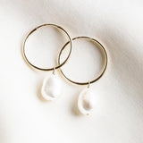 14k Filled 30MM Hoop Earrings Natural Pearls Jewelry Circle Earrings