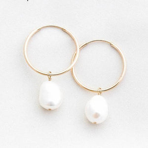 14k Filled 30MM Hoop Earrings Natural Pearls Jewelry Circle Earrings