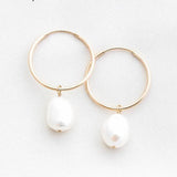 14k Filled 30MM Hoop Earrings Natural Pearls Jewelry Circle Earrings