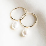 14k Filled 30MM Hoop Earrings Natural Pearls Jewelry Circle Earrings