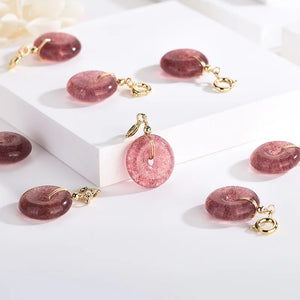 14k Filled Strawberry Crystal Donut Pendant Charm Healing Crystal DIY