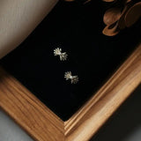 14k Zircon Bow Mini Stud Earrings 925 Silver Freshwater Pearl Small Earings