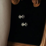 14k Zircon Bow Mini Stud Earrings 925 Silver Freshwater Pearl Small Earings