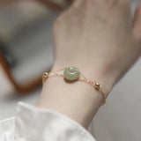 Real Jade Gemstone Bracelet for Women 14k Gold Charm Bangles