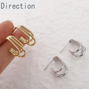 14k Multi-layer C-shaped Metal Texture Ear Hoop Earrings