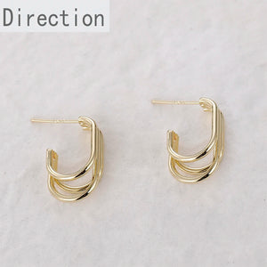 14k Multi-layer C-shaped Metal Texture Ear Hoop Earrings
