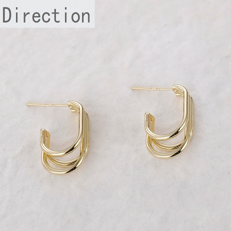 14k Multi-layer C-shaped Metal Texture Ear Hoop Earrings