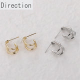 14k Multi-layer C-shaped Metal Texture Ear Hoop Earrings