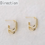 14k Multi-layer C-shaped Metal Texture Ear Hoop Earrings