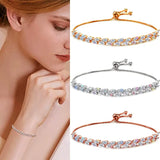 14k Plated Double Row Zirconia Crystal Bracelet