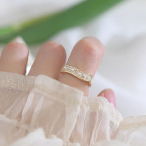 14k Plated Love Pearl Moon Star Rings for Woman Daily Holiday Party Ring