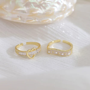 14k Plated Love Pearl Moon Star Rings for Woman Daily Holiday Party Ring
