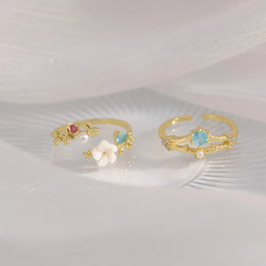 14k Plated Shell Flower Zircon Rabbit Flower Ring