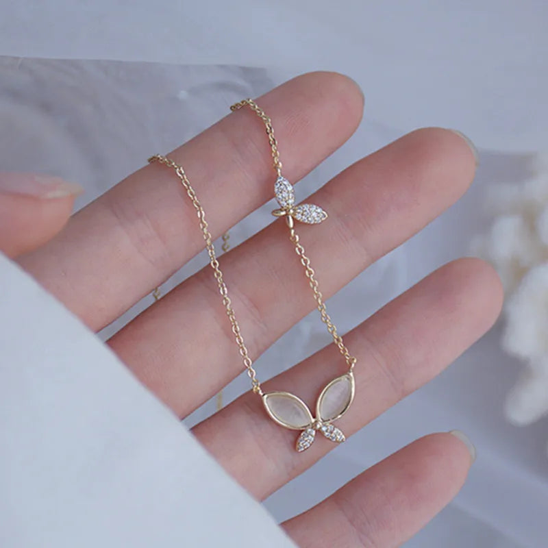14k Plated Zircon Butterfly Wings Necklace
