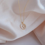 Star & Moon Zircon Chain Necklace, 14k Plated Fine Jewelry
