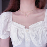 14k Plated Double Diamond Zircon Necklace for Women