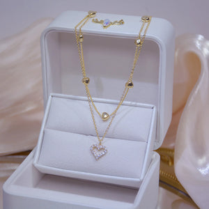 14k Plated Double Diamond Zircon Necklace for Women