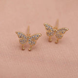 14k Plated Mini Butterfly Stud Earrings Women Ladies Personalized Small Studs