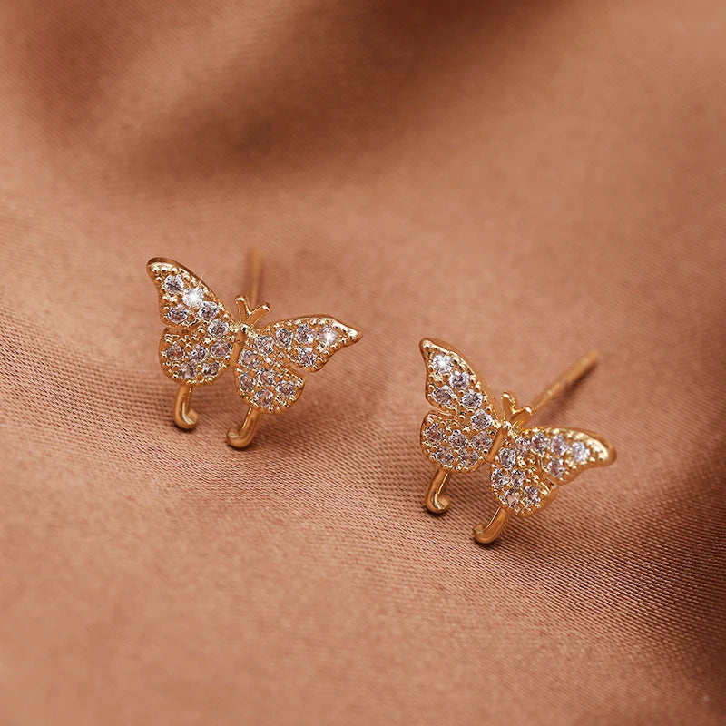 14k Plated Mini Butterfly Stud Earrings Women Ladies Personalized Small Studs