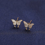 14k Plated Mini Butterfly Stud Earrings Women Ladies Personalized Small Studs