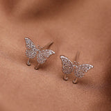 14k Plated Mini Butterfly Stud Earrings Women Ladies Personalized Small Studs