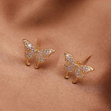 14k Plated Mini Butterfly Stud Earrings Women Ladies Personalized Small Studs