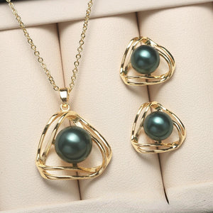 14k Plated Shell Pearl Set for Women Wedding Anniversary