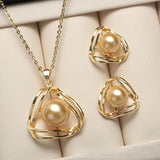 14k Plated Shell Pearl Set for Women Wedding Anniversary