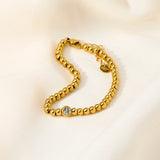 14k Plated Charm Bracelet for Women, Waterproof Beaded Chain Bracelet