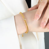 14k Plated Charm Bracelet for Women, Waterproof Beaded Chain Bracelet