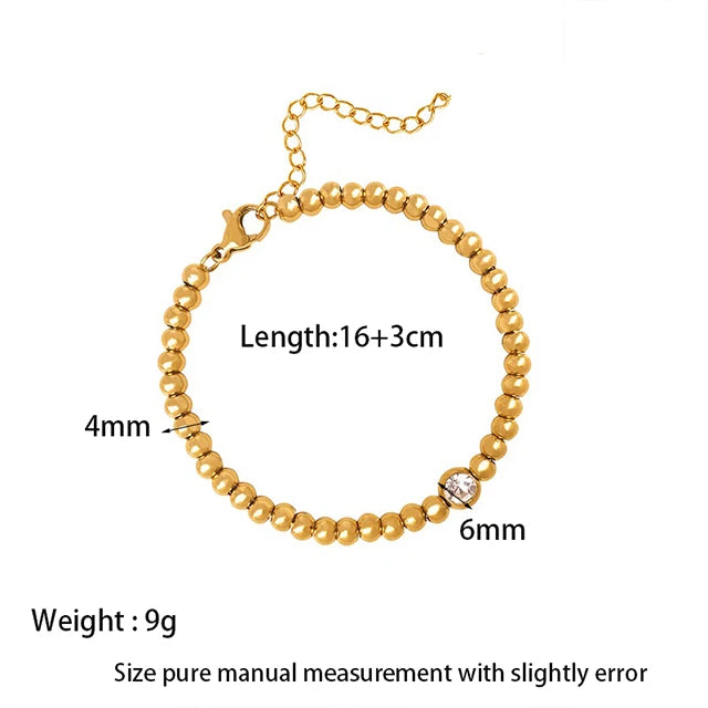 14k Plated Charm Bracelet for Women, Waterproof Beaded Chain Bracelet