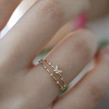 925 Silver Zircon Butterfly Ring Double Layer