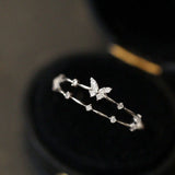 925 Silver Zircon Butterfly Ring Double Layer