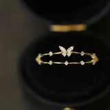 925 Silver Zircon Butterfly Ring Double Layer