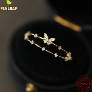 925 Silver Zircon Butterfly Ring Double Layer