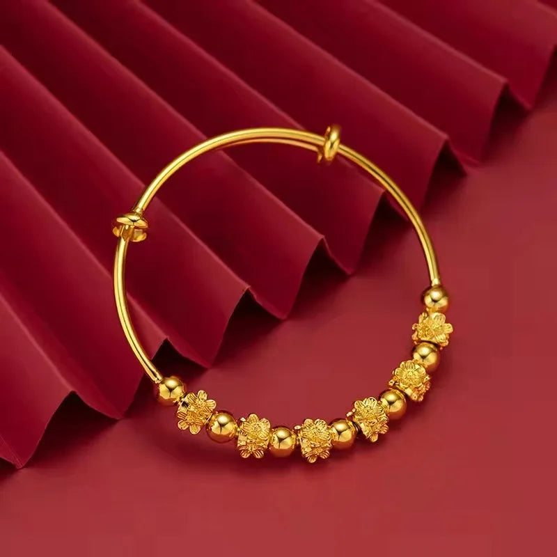 14k Real Bead Lucky Flower Bracelet for Women Bride Wedding