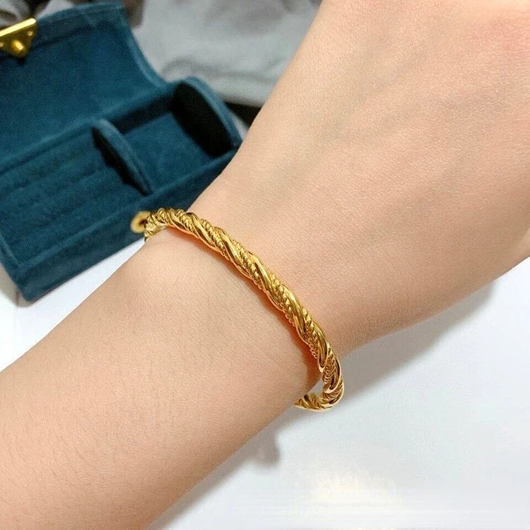 14k Gold Twist Bracelet for Women, Bridal Bangles Jewelry