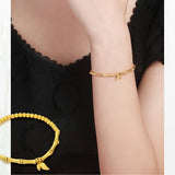 14k Real Lucky Bamboo Golden Bead Women Bride Wedding Bangle
