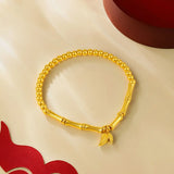 14k Real Lucky Bamboo Golden Bead Women Bride Wedding Bangle