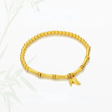 14k Real Lucky Bamboo Golden Bead Women Bride Wedding Bangle